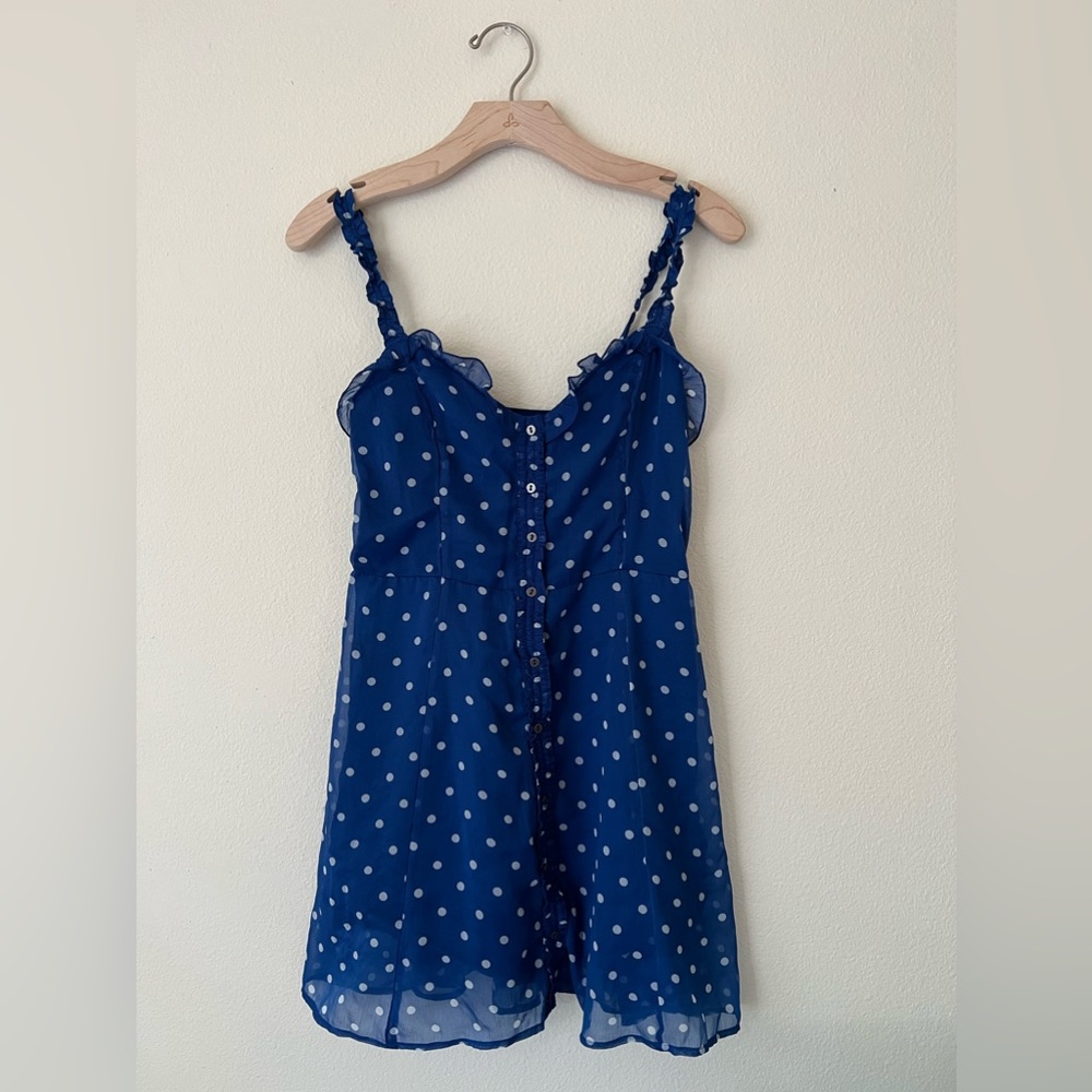 Abercrombie and Fitch . Size S . Blue polka dot, front button down mini dress.